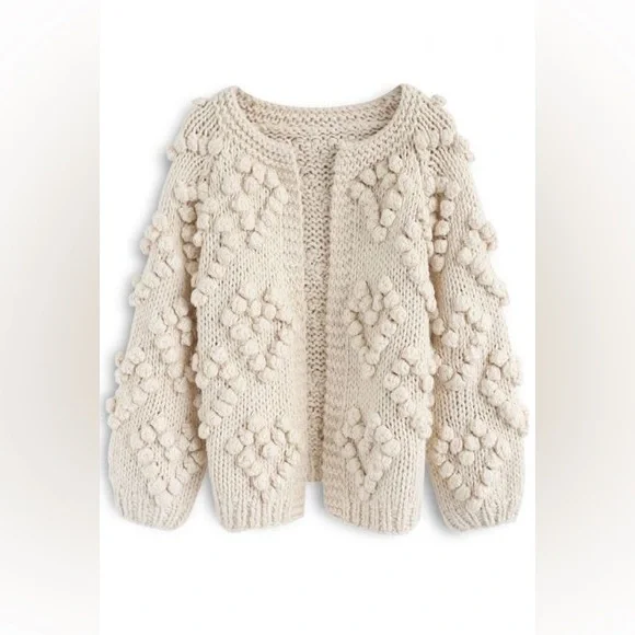 Chicwish Cream Hand-Knit Bobble Cardigan - Picture 3 of 6